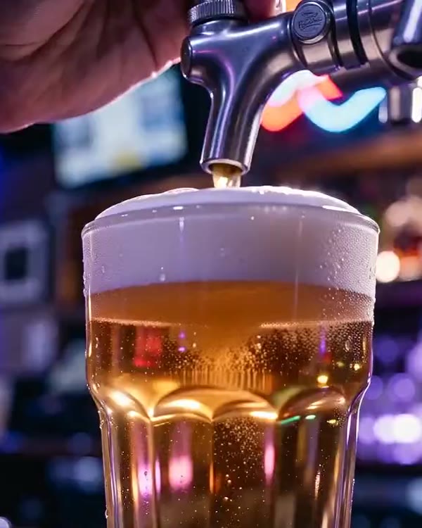 A draft beer being poured at the back bar